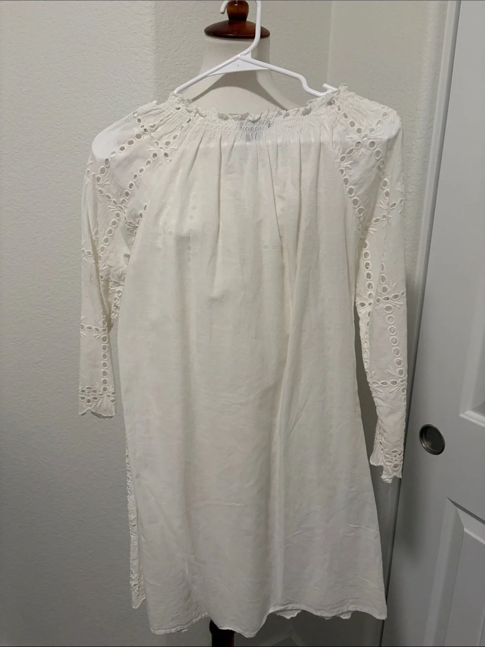 Thread & Supply White Eyelet Long-Sleeve Peasant Dress